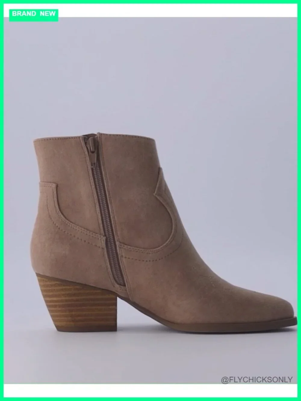 Vegan Leather Western Ankle Booties Pointed Toe Block Heel